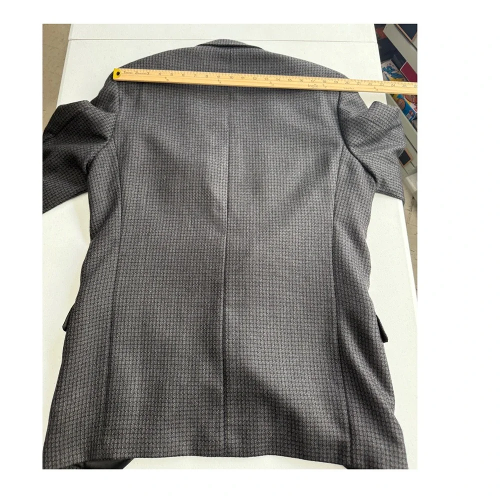 Albert Nipon Mens 42L Grey Wool Blazer Micro Check 2 Button Sport Coat Jacket